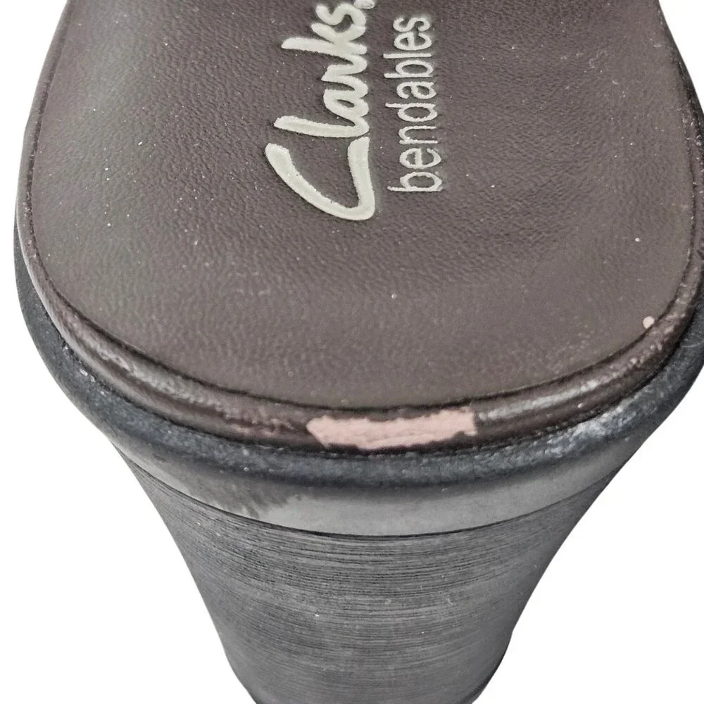 Clarks Bendable Womens Size 7M Mule Shoes Brown Leather Slip On Block Heel - Picture 5 of 9